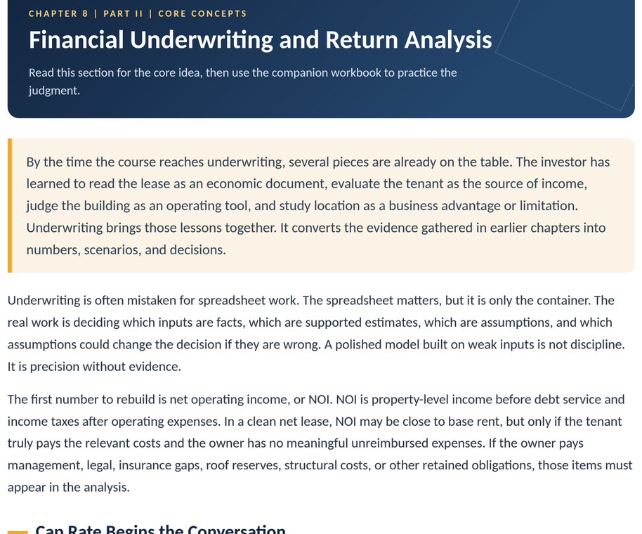 Readable preview from the Module 08 manual lesson about underwriting and verified NOI
